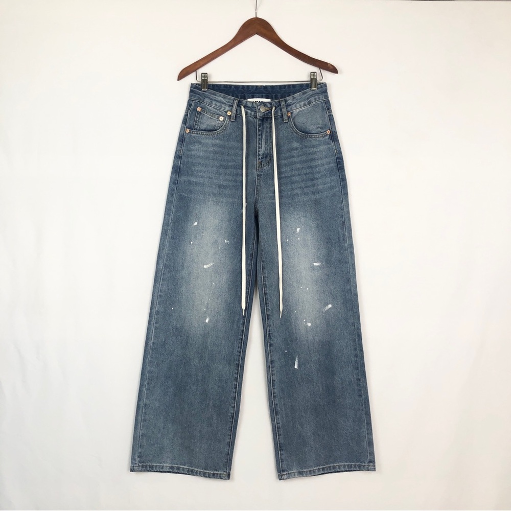 MM6 Maison Margiela Drawstring Dirty Wash Jeans Wide Leg Italy Size 40/US 10